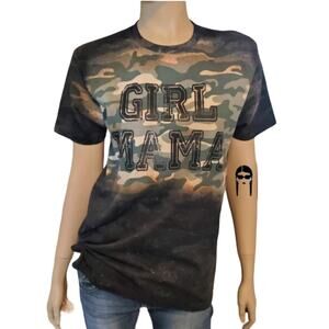 Girl Mama Camo Green Military Custom Bleached Tee, Size Medium